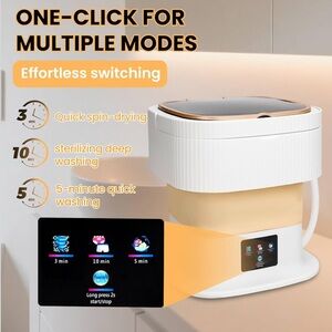 Compact Portable Mini Washing Machine in White and Beige